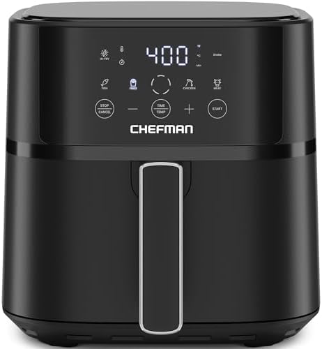 Chefman Air Fryer   6 QT Compact Airfryer for Quick & Easy Meals in Minutes  Features Hi Fry Technology for Extra Crisp  Touchscreen Controls with 4 Presets  Nonstick & Dishwasher Safe Basket   Black