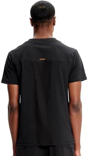 TALLA M - Cherokee Infinity IN700A - Camiseta médica con cuello en V para hombre, 1 bolsillo con cremallera en el pecho, cuello de punto acanalado, aberturas laterales