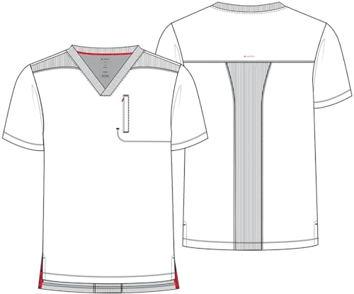 TALLA M - Cherokee Infinity IN700A - Camiseta médica con cuello en V para hombre, 1 bolsillo con cremallera en el pecho, cuello de punto acanalado, aberturas laterales