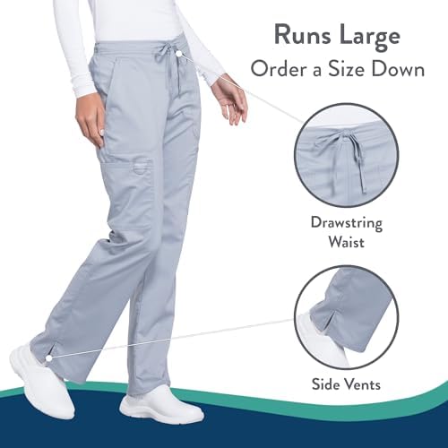 Talla S - Cherokee Scrub Pants for Women Mid Rise Flare Yoga Scrubs Pant 2 Way Stretch Drawstring Medical Bottoms 5 Pockets WW120