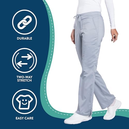 Talla S - Cherokee Scrub Pants for Women Mid Rise Flare Yoga Scrubs Pant 2 Way Stretch Drawstring Medical Bottoms 5 Pockets WW120