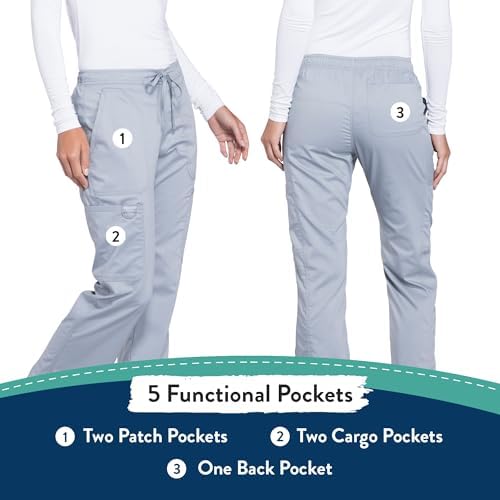 Talla S - Cherokee Scrub Pants for Women Mid Rise Flare Yoga Scrubs Pant 2 Way Stretch Drawstring Medical Bottoms 5 Pockets WW120