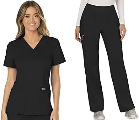 TALLA S - Cherokee Scrub Set For Women  Modern Classic Fit Mock Wrap Top WW610 With Mid Rise  Straight Leg Pant WW110