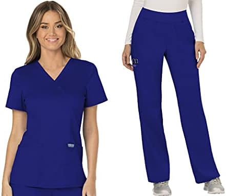 TALLA S - Cherokee Scrub Set For Women  Modern Classic Fit Mock Wrap Top WW610 With Mid Rise  Straight Leg Pant WW110