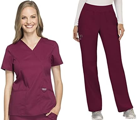 TALLA S - Cherokee Scrub Set For Women  Modern Classic Fit Mock Wrap Top WW610 With Mid Rise  Straight Leg Pant WW110