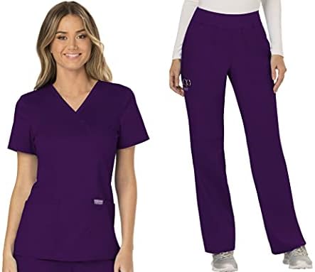 TALLA S - Cherokee Scrub Set For Women  Modern Classic Fit Mock Wrap Top WW610 With Mid Rise  Straight Leg Pant WW110