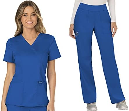 TALLA S - Cherokee Scrub Set For Women  Modern Classic Fit Mock Wrap Top WW610 With Mid Rise  Straight Leg Pant WW110