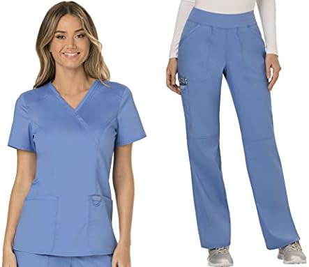 TALLA S - Cherokee Scrub Set For Women  Modern Classic Fit Mock Wrap Top WW610 With Mid Rise  Straight Leg Pant WW110