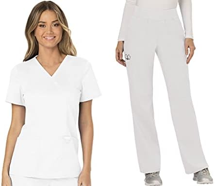 TALLA S - Cherokee Scrub Set For Women  Modern Classic Fit Mock Wrap Top WW610 With Mid Rise  Straight Leg Pant WW110
