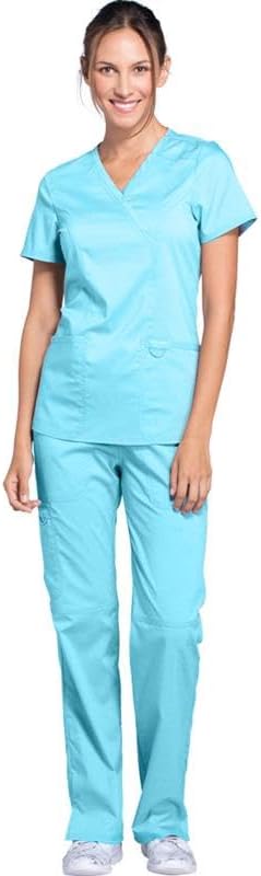 TALLA S - Cherokee Scrub Set For Women  Modern Classic Fit Mock Wrap Top WW610 With Mid Rise  Straight Leg Pant WW110