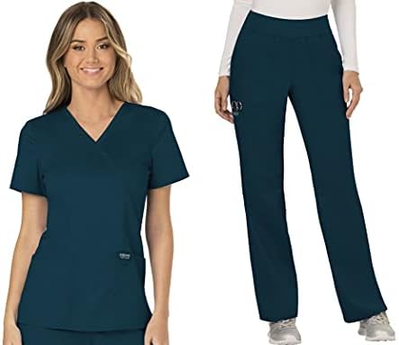 TALLA S - Cherokee Scrub Set For Women  Modern Classic Fit Mock Wrap Top WW610 With Mid Rise  Straight Leg Pant WW110