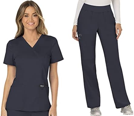 TALLA S - Cherokee Scrub Set For Women  Modern Classic Fit Mock Wrap Top WW610 With Mid Rise  Straight Leg Pant WW110