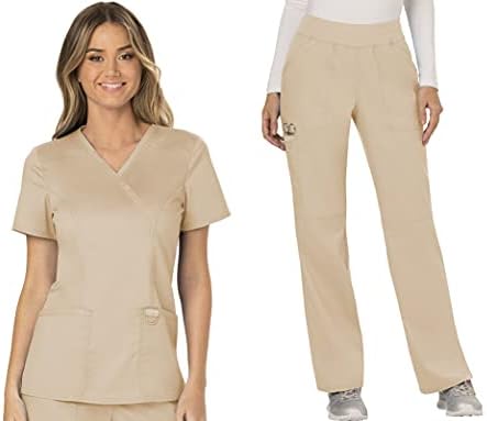 TALLA S - Cherokee Scrub Set For Women  Modern Classic Fit Mock Wrap Top WW610 With Mid Rise  Straight Leg Pant WW110