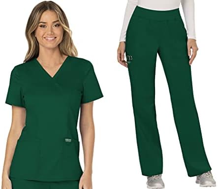 TALLA S - Cherokee Scrub Set For Women  Modern Classic Fit Mock Wrap Top WW610 With Mid Rise  Straight Leg Pant WW110