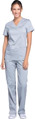 TALLA S - Cherokee Scrub Set For Women  Modern Classic Fit Mock Wrap Top WW610 With Mid Rise  Straight Leg Pant WW110