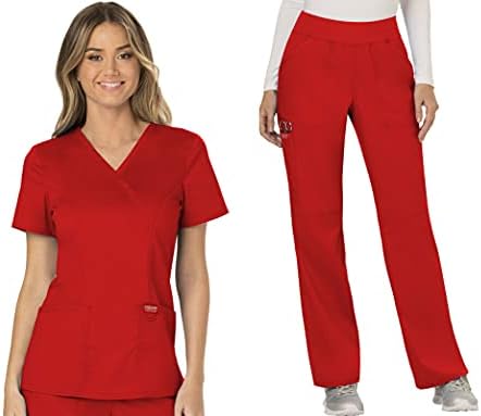 TALLA S - Cherokee Scrub Set For Women  Modern Classic Fit Mock Wrap Top WW610 With Mid Rise  Straight Leg Pant WW110