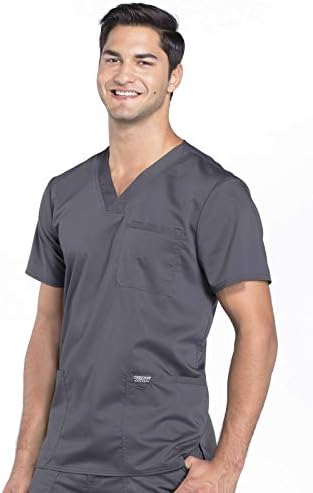 Cherokee Scrub top for Men V Neck with 3 Pockets  Knit Details  Soft  Durable  Breathable  2 Way Stretch Fabric   WW670