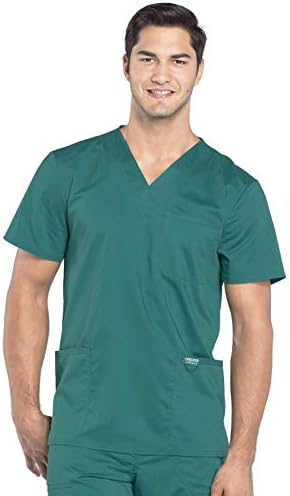 Cherokee Scrub top for Men V Neck with 3 Pockets  Knit Details  Soft  Durable  Breathable  2 Way Stretch Fabric   WW670