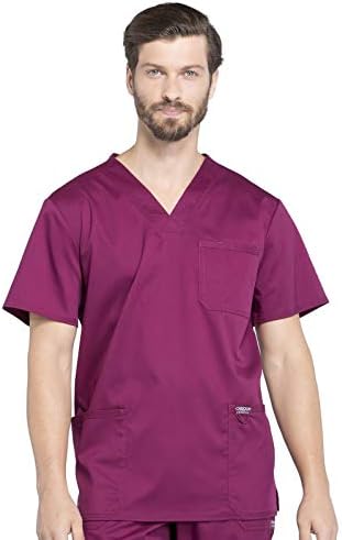 Cherokee Scrub top for Men V Neck with 3 Pockets  Knit Details  Soft  Durable  Breathable  2 Way Stretch Fabric   WW670