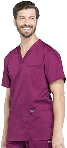 Cherokee Scrub top for Men V Neck with 3 Pockets  Knit Details  Soft  Durable  Breathable  2 Way Stretch Fabric   WW670