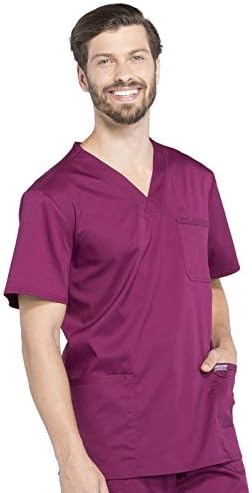 Cherokee Scrub top for Men V Neck with 3 Pockets  Knit Details  Soft  Durable  Breathable  2 Way Stretch Fabric   WW670
