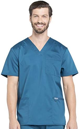 Cherokee Scrub top for Men V Neck with 3 Pockets  Knit Details  Soft  Durable  Breathable  2 Way Stretch Fabric   WW670