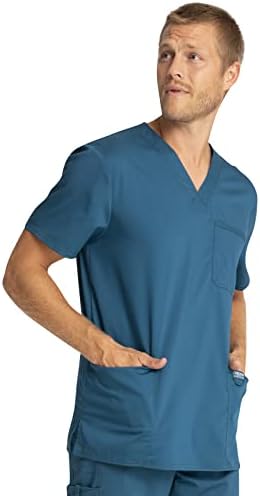 Cherokee Scrub top for Men V Neck with 3 Pockets  Knit Details  Soft  Durable  Breathable  2 Way Stretch Fabric   WW670