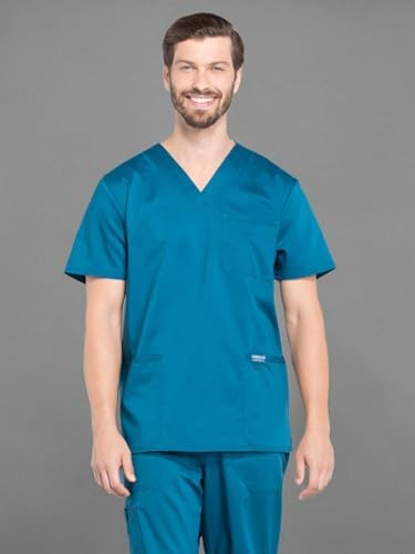 Cherokee Scrub top for Men V Neck with 3 Pockets  Knit Details  Soft  Durable  Breathable  2 Way Stretch Fabric   WW670