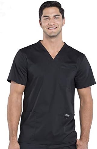 Cherokee Scrub top for Men V Neck with 3 Pockets  Knit Details  Soft  Durable  Breathable  2 Way Stretch Fabric   WW670