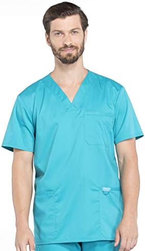 Cherokee Scrub top for Men V Neck with 3 Pockets  Knit Details  Soft  Durable  Breathable  2 Way Stretch Fabric   WW670