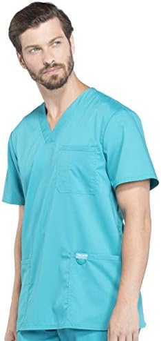 Cherokee Scrub top for Men V Neck with 3 Pockets  Knit Details  Soft  Durable  Breathable  2 Way Stretch Fabric   WW670