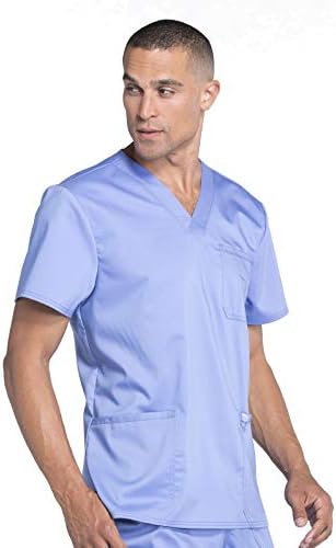 Cherokee Scrub top for Men V Neck with 3 Pockets  Knit Details  Soft  Durable  Breathable  2 Way Stretch Fabric   WW670