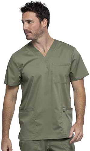 Cherokee Scrub top for Men V Neck with 3 Pockets  Knit Details  Soft  Durable  Breathable  2 Way Stretch Fabric   WW670