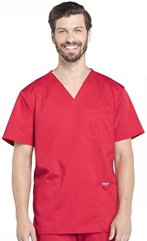 Cherokee Scrub top for Men V Neck with 3 Pockets  Knit Details  Soft  Durable  Breathable  2 Way Stretch Fabric   WW670