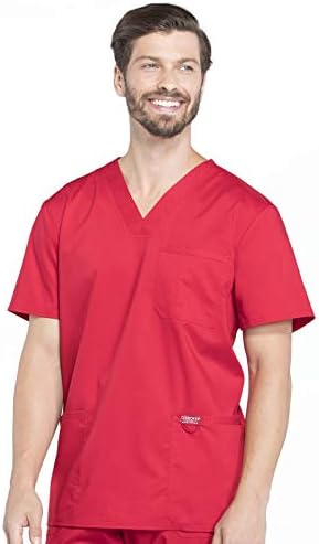 Cherokee Scrub top for Men V Neck with 3 Pockets  Knit Details  Soft  Durable  Breathable  2 Way Stretch Fabric   WW670