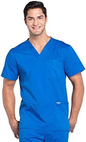 Cherokee Scrub top for Men V Neck with 3 Pockets  Knit Details  Soft  Durable  Breathable  2 Way Stretch Fabric   WW670