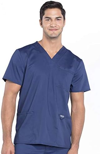 Cherokee Scrub top for Men V Neck with 3 Pockets  Knit Details  Soft  Durable  Breathable  2 Way Stretch Fabric   WW670