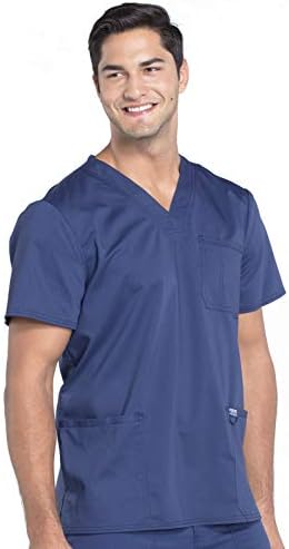 Cherokee Scrub top for Men V Neck with 3 Pockets  Knit Details  Soft  Durable  Breathable  2 Way Stretch Fabric   WW670