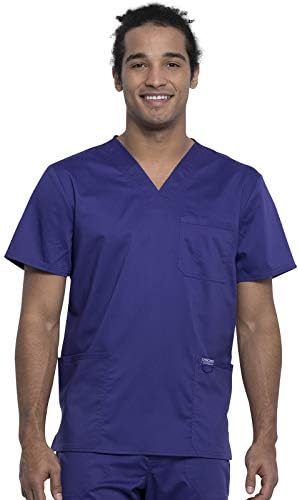 Cherokee Scrub top for Men V Neck with 3 Pockets  Knit Details  Soft  Durable  Breathable  2 Way Stretch Fabric   WW670