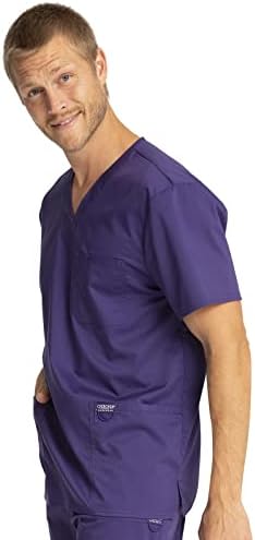 Cherokee Scrub top for Men V Neck with 3 Pockets  Knit Details  Soft  Durable  Breathable  2 Way Stretch Fabric   WW670