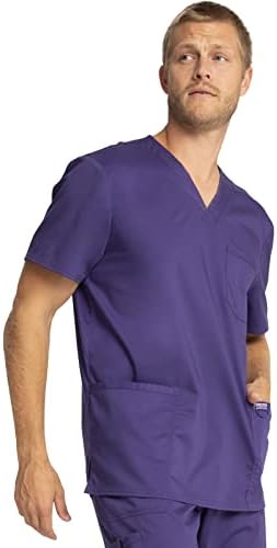 Cherokee Scrub top for Men V Neck with 3 Pockets  Knit Details  Soft  Durable  Breathable  2 Way Stretch Fabric   WW670