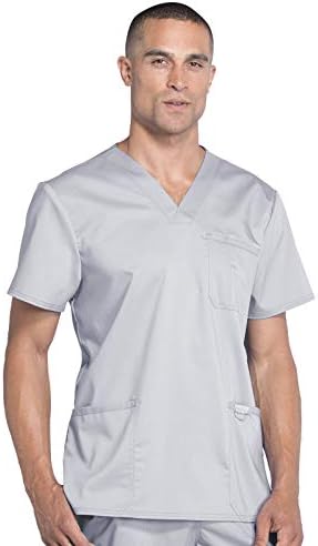 Cherokee Scrub top for Men V Neck with 3 Pockets  Knit Details  Soft  Durable  Breathable  2 Way Stretch Fabric   WW670