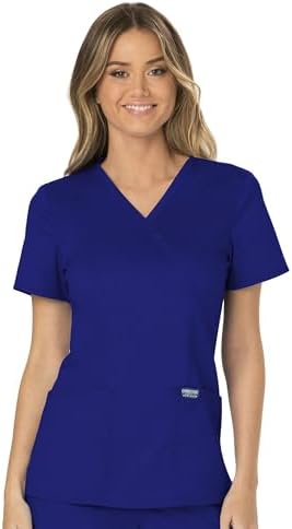 Cherokee Scrubs Top for Women Mock Wrap with 3 Pockets  Soft  2 Way Stretch & Durable Fabric   WW610