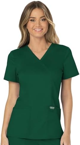 Cherokee Scrubs Top for Women Mock Wrap with 3 Pockets  Soft  2 Way Stretch & Durable Fabric   WW610