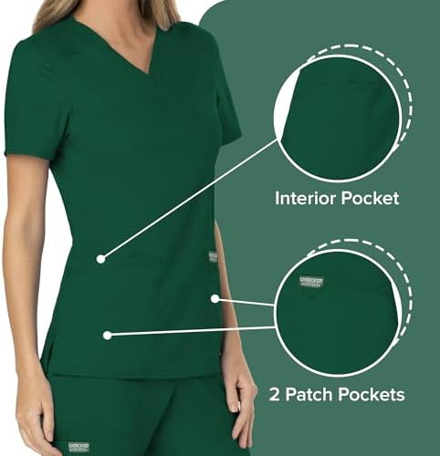 Cherokee Scrubs Top for Women Mock Wrap with 3 Pockets  Soft  2 Way Stretch & Durable Fabric   WW610