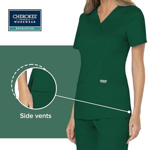 Cherokee Scrubs Top for Women Mock Wrap with 3 Pockets  Soft  2 Way Stretch & Durable Fabric   WW610