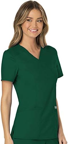Cherokee Scrubs Top for Women Mock Wrap with 3 Pockets  Soft  2 Way Stretch & Durable Fabric   WW610