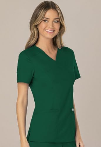 Cherokee Scrubs Top for Women Mock Wrap with 3 Pockets  Soft  2 Way Stretch & Durable Fabric   WW610
