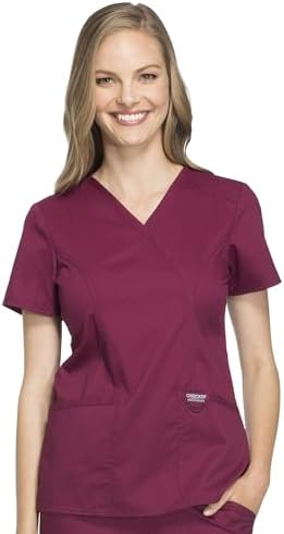 Cherokee Scrubs Top for Women Mock Wrap with 3 Pockets  Soft  2 Way Stretch & Durable Fabric   WW610