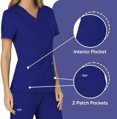 Cherokee Scrubs Top for Women Mock Wrap with 3 Pockets  Soft  2 Way Stretch & Durable Fabric   WW610